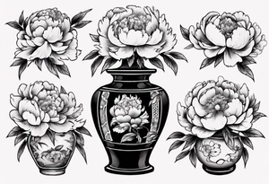 Old school vase with peonies in it tattoo idea