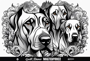 Full arm sleeve. Great Danes in waterfall tattoo idea