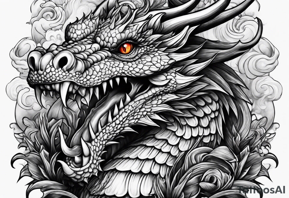 Dragon mushrooms smoking pipe tattoo idea