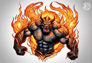 Balrog from lord of the rings flexing, wreathed in flame tattoo idea