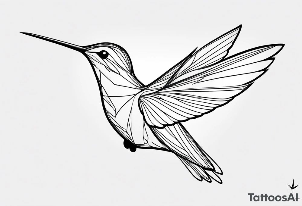 Design a minimalist tattoo of a hummingbird in flight, with elegant lines capturing its grace and vibrant energy tattoo idea
