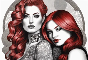 Busty red haired woman with a bearded man who has black hair tattoo idea