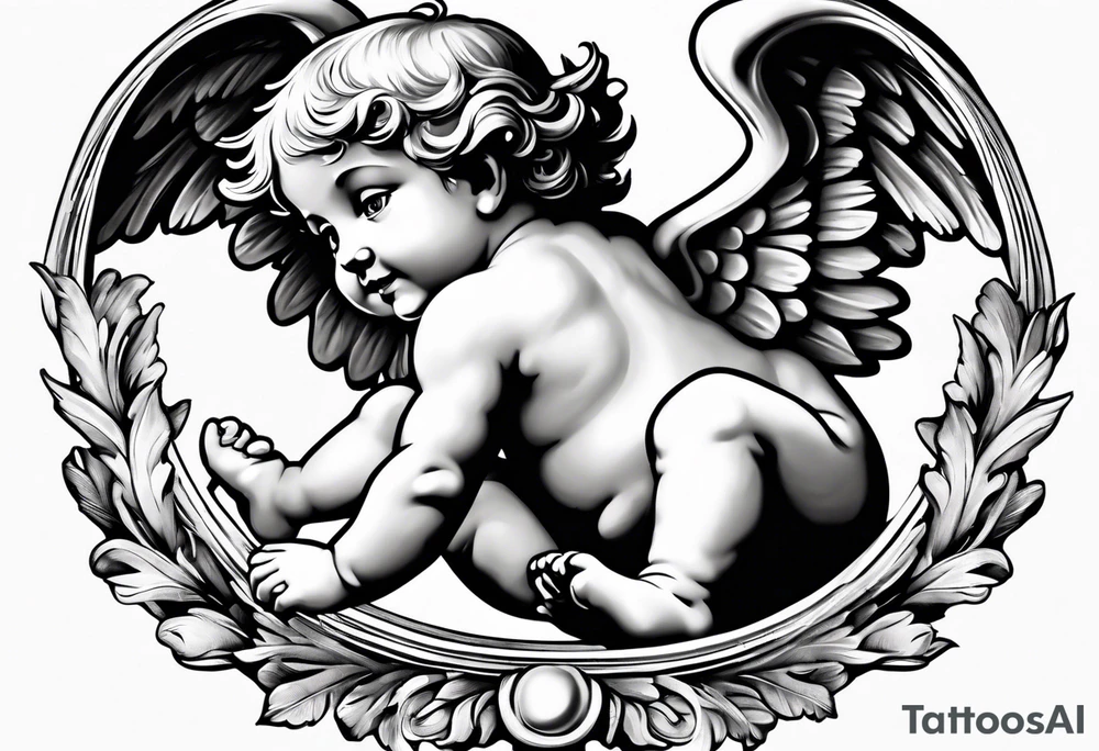 one putti with wings smiling tattoo idea