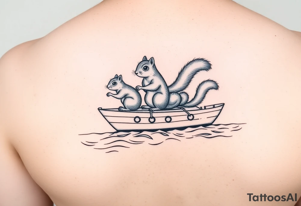 Squirrel family on a catamaran in the ocean tattoo idea