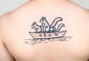 Squirrel family on a catamaran in the ocean tattoo idea