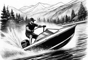 water skier being pulled by boat in slalom course tattoo idea