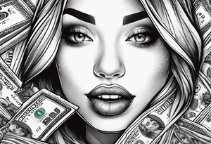Girl mouth lips teeth and money tattoo idea