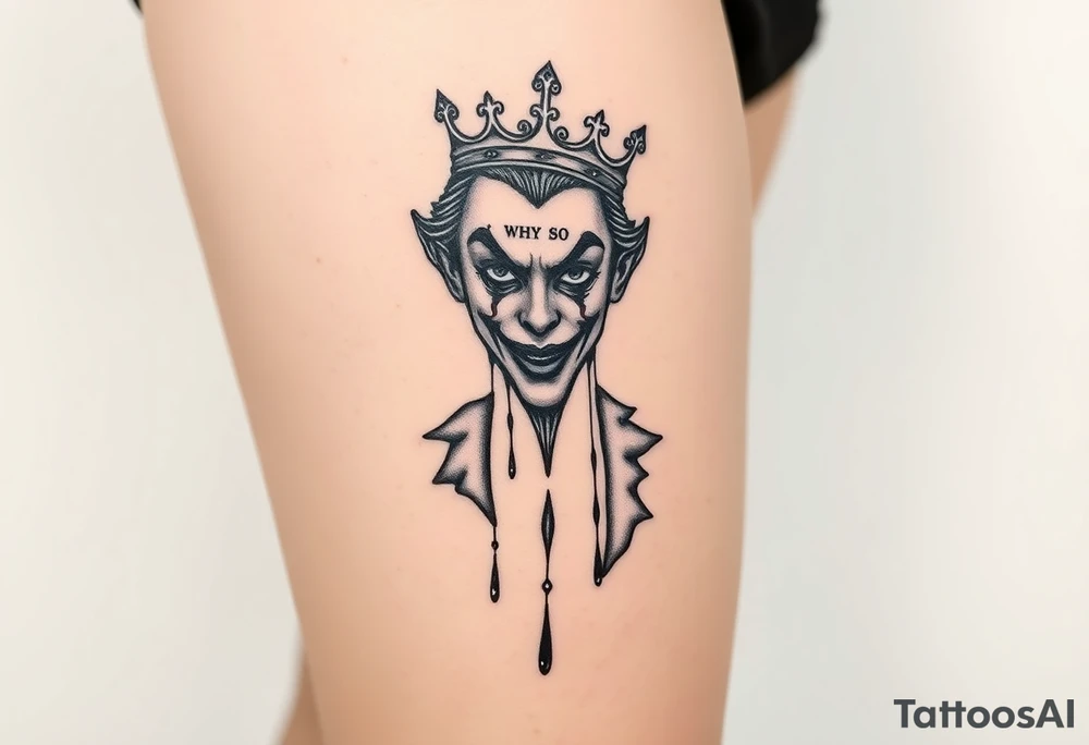 Why so serious joker with crown, dripping tattoo idea