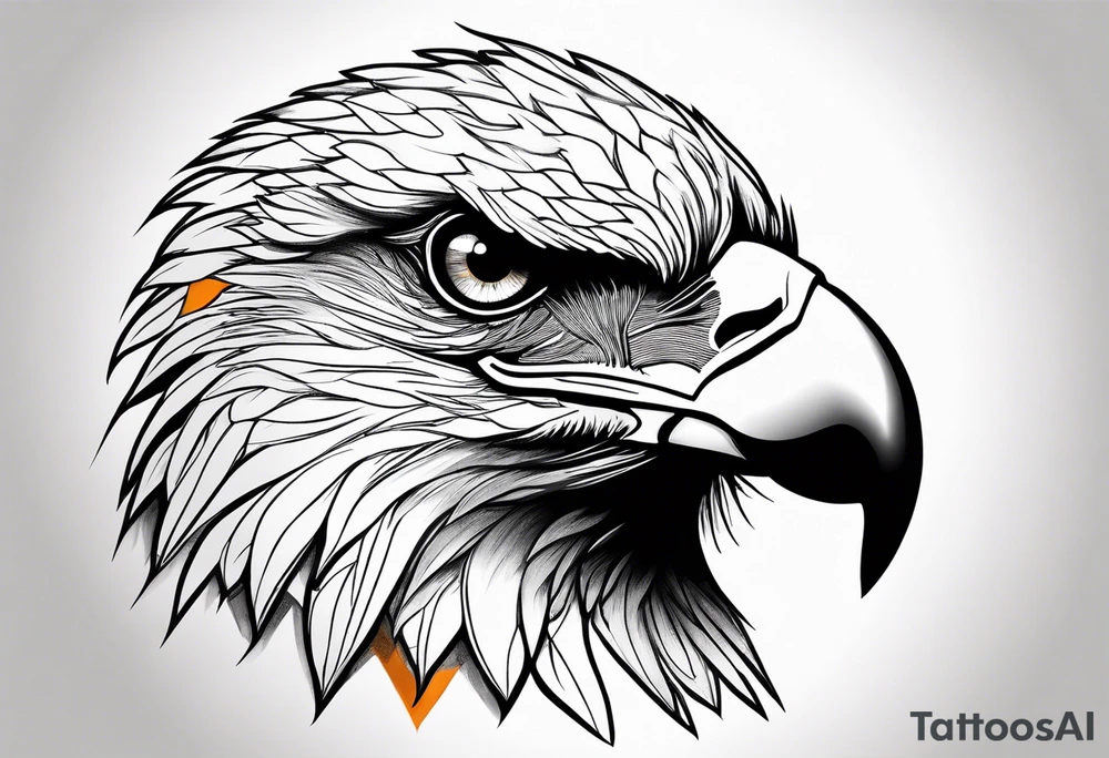 powerful eagle head with orange tone sleeve tattoo idea