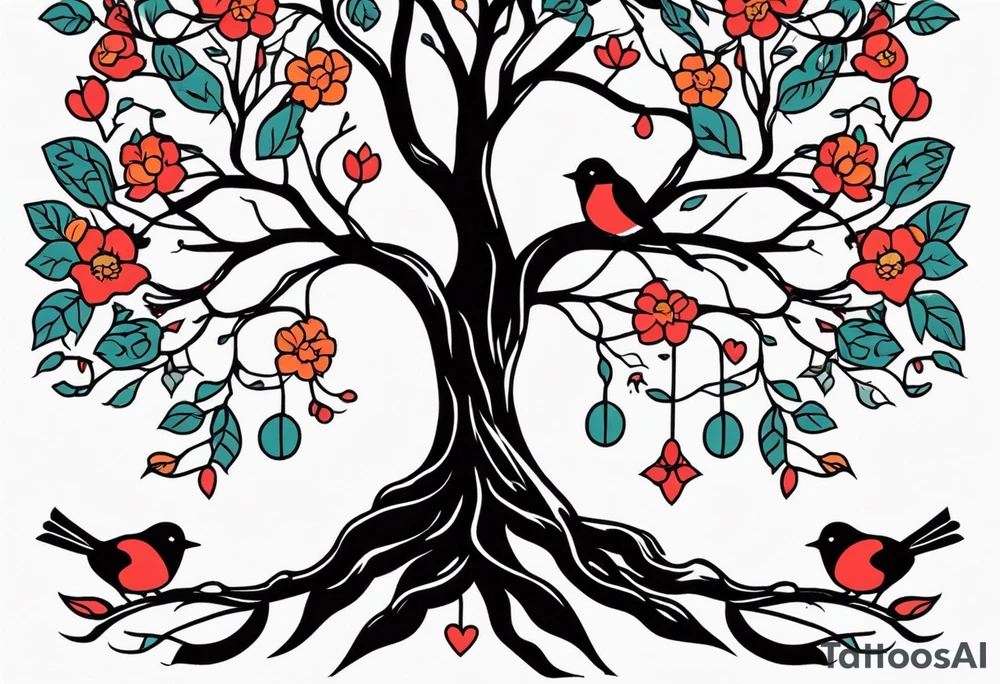 tree with roots and birds


old school vintage simple traditional design with vintage flowers surrounding
bold color simple tattoo idea