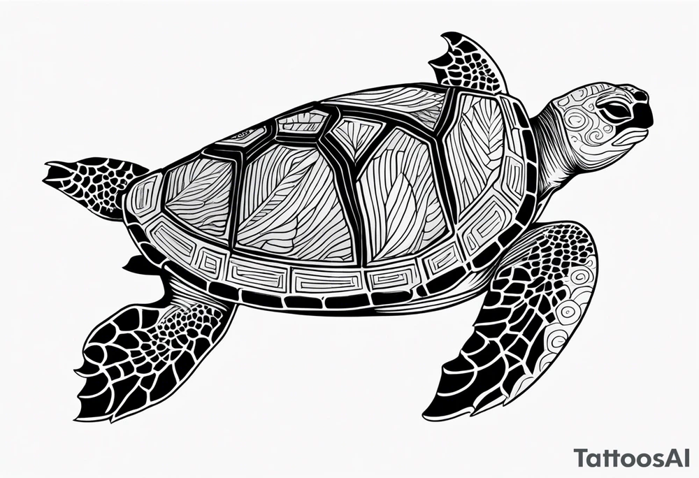 tropical psychedelic turtle, aerial view tattoo idea