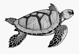 tropical psychedelic turtle, aerial view tattoo idea