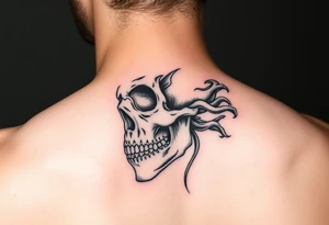 right side of a skull with majestic fungus out of its eyes and mouth tattoo idea