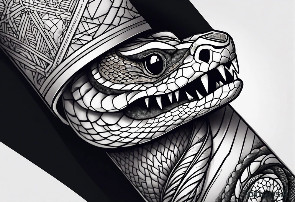 snake wrapped around forearm biting vein tattoo idea