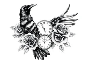raven,roses,clock. tattoo idea