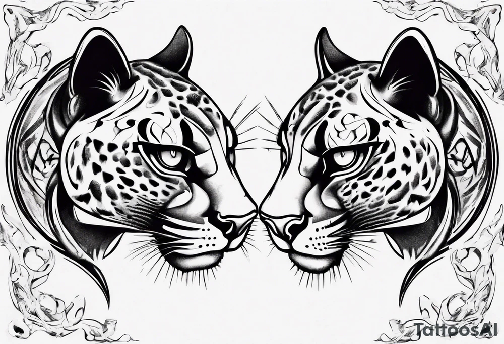 Two black pumas circling around each other tattoo idea