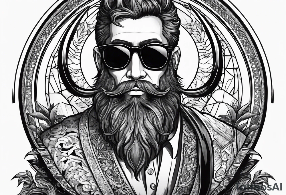 capricorn with beard and sunglasses tattoo idea