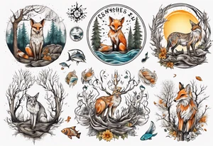 sonne, eule  wald, fuchs 
baum, sapere aude, Wasser, fisch tattoo idea