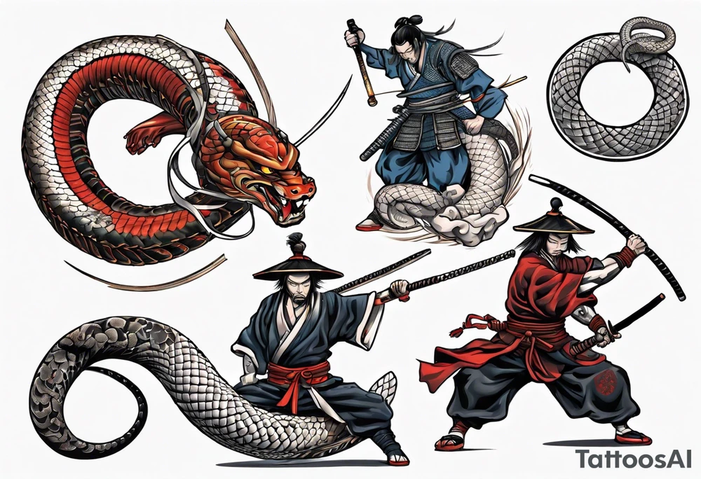Samurai fighting a snake tattoo idea
