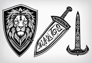 Valhalla sword shield lion 
 axe tattoo idea