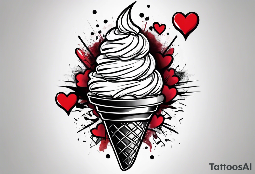 black and white ice cream cone with small red heart on it somewhere. tattoo idea