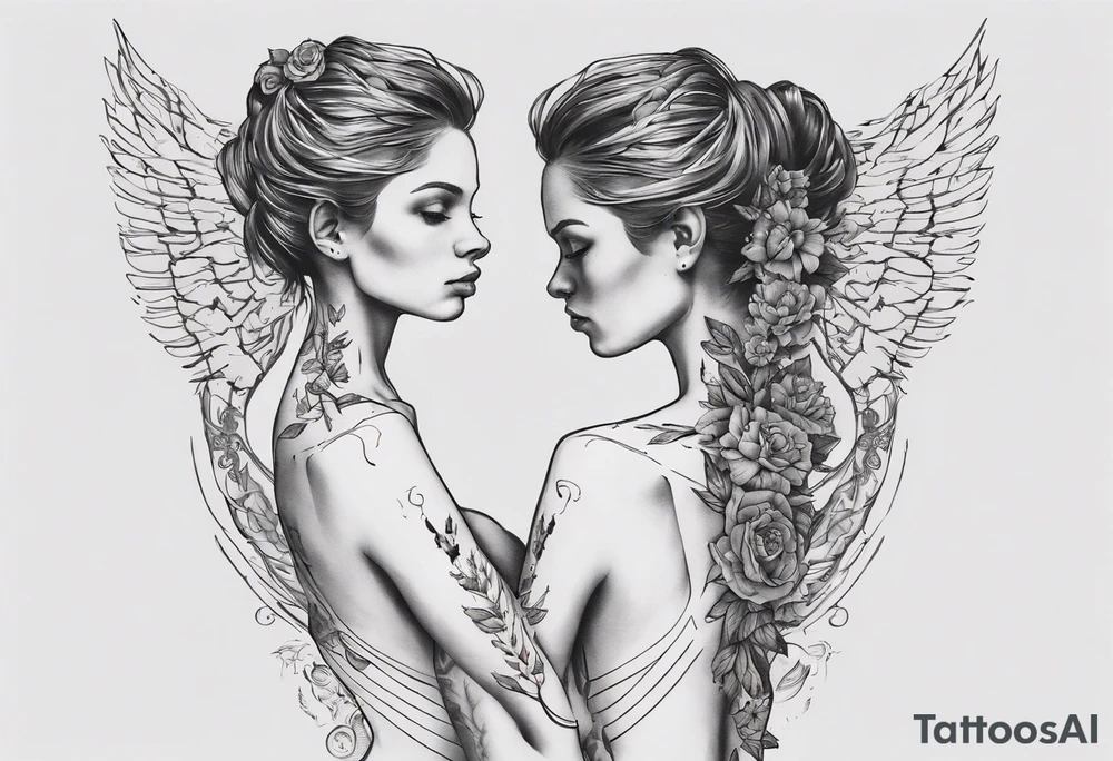 A spine tattoo that incorporates a woman’s figure into the linework tattoo idea