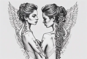 A spine tattoo that incorporates a woman’s figure into the linework tattoo idea
