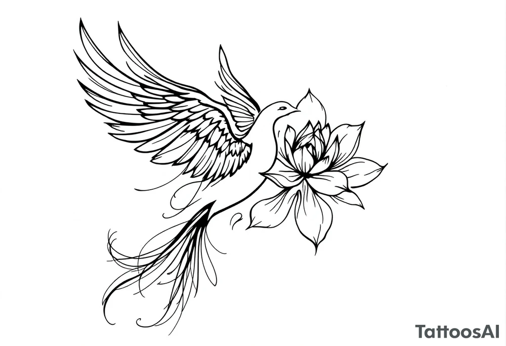 Fine thin lines very small minimalist tattoo combo of phenix and lotus tattoo idea