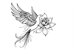 Fine thin lines very small minimalist tattoo combo of phenix and lotus tattoo idea