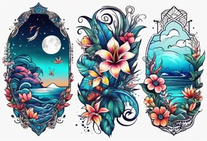 sea,, night, flower, palm, animal tattoo idea