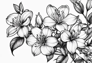 5-petal azaleas with buds along a long branch tattoo idea