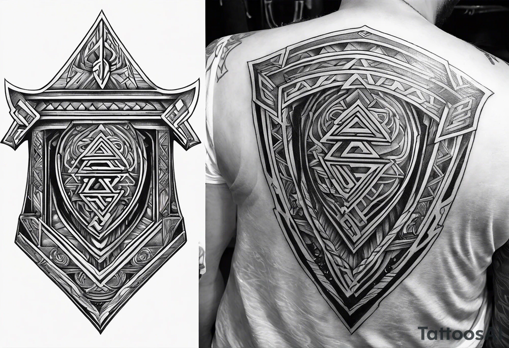 Valhalla shield valknut axe steps tattoo idea