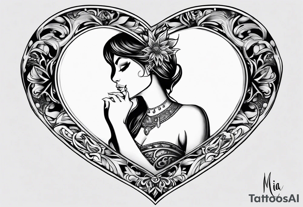 The word Mia in a heart tattoo idea