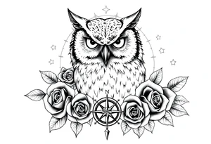 an owl,compass,roses,stars. tattoo idea