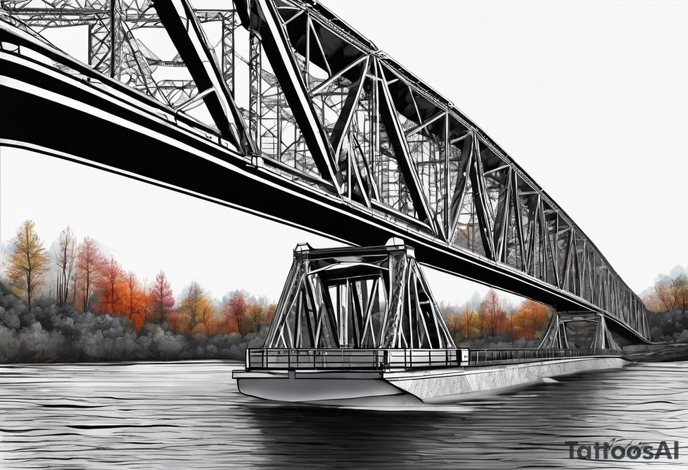 steel truss cantilever bridge over river, tattoo idea