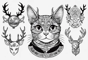 A cat with antlers and wearing a monocle tattoo idea