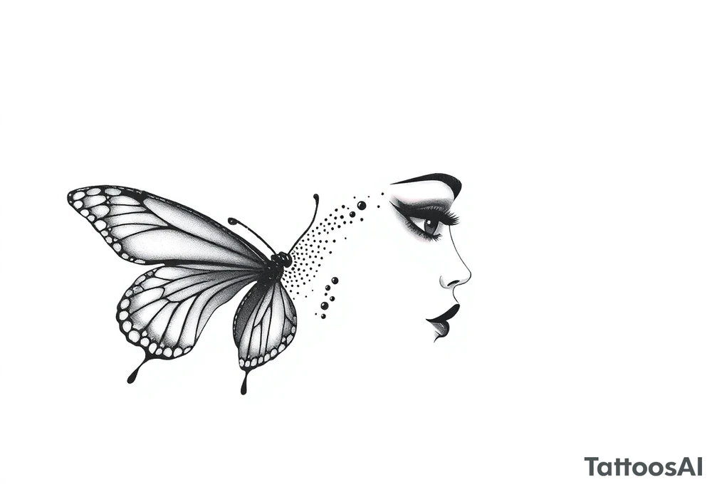 a butterfly half side with womans face tattoo idea