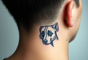 One line tattoo of female dog with white strip going up dog’s snout slightly off centered. With young slightly out tattoo idea