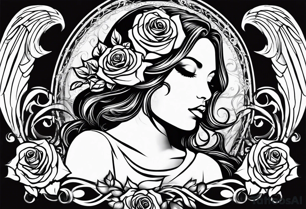 angel, roses, name MARTINA tattoo idea