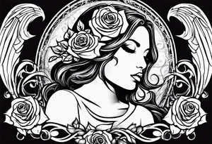 angel, roses, name MARTINA tattoo idea