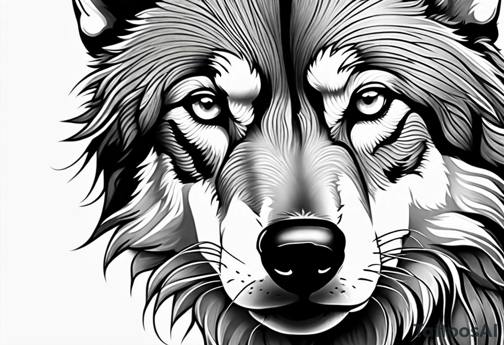 strong wolf gentle eyes tattoo idea