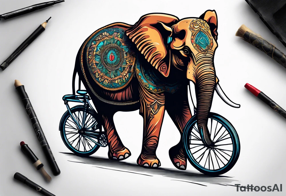 An elephant rides a bicycle tattoo idea