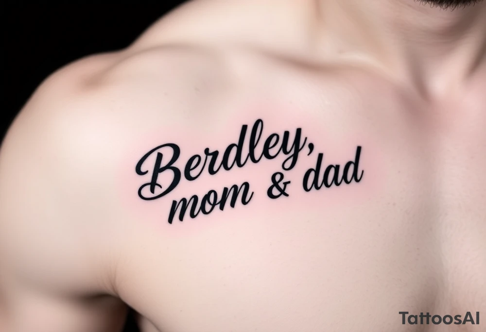 Powerful, masculine with "Bradley, mom, dad" writen tattoo idea