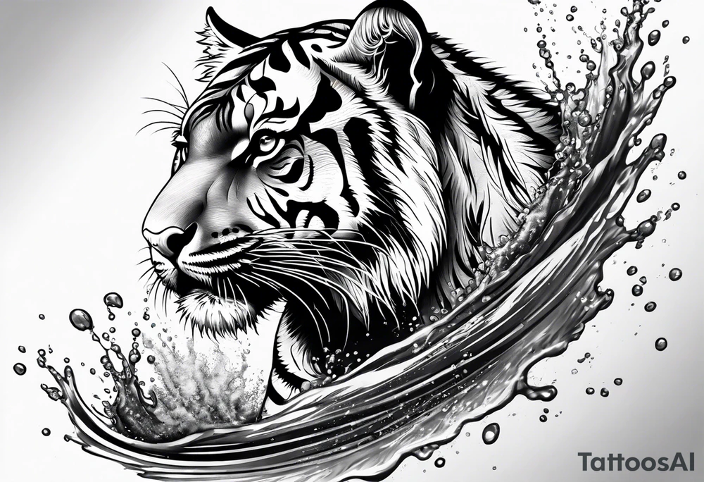 small tiger body splashing paw into water tattoo idea