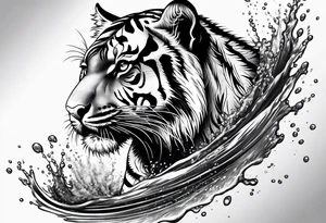 small tiger body splashing paw into water tattoo idea