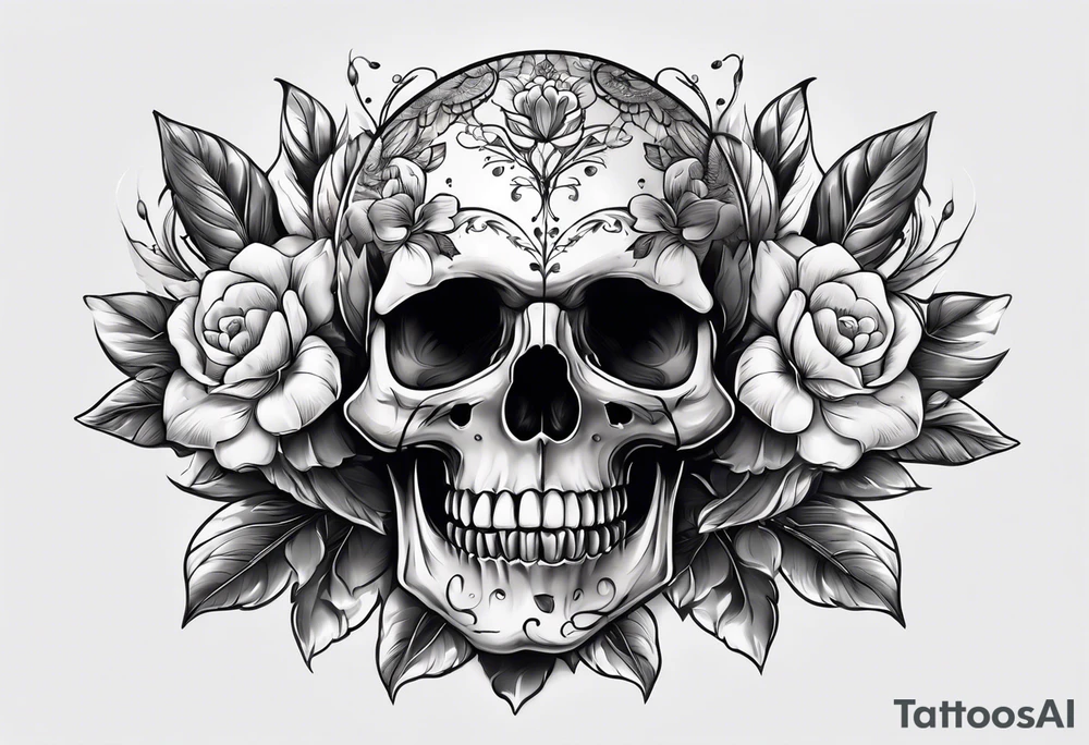 skull with one flower growing out of its head tattoo idea