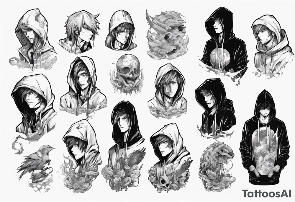 Anime guy in a hoodie tattoo idea