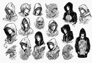 Anime guy in a hoodie tattoo idea