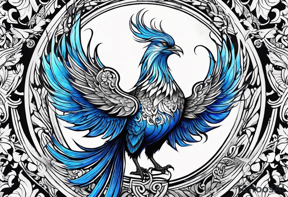 croquis d'un phoenix, lune bleu tattoo idea