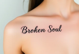 Broken Soul, wrote in fancy thin lined cursive writing, to be placed on the side of breast tattoo idea